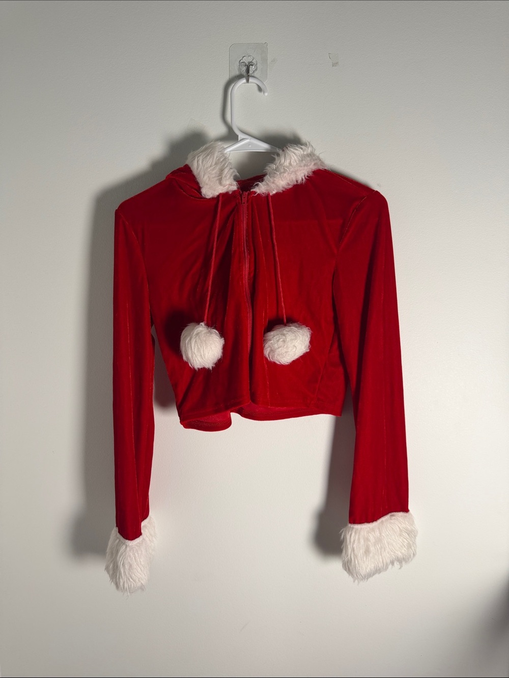 Spencers workshop cropped santa hoodie faux fur trim zippered jacket y2k